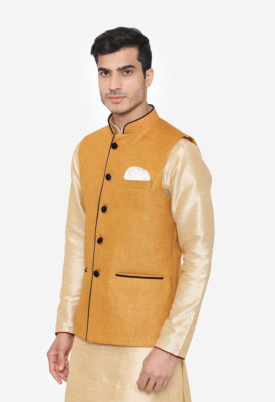 Rayon Yellow Nehru Modi Jacket
