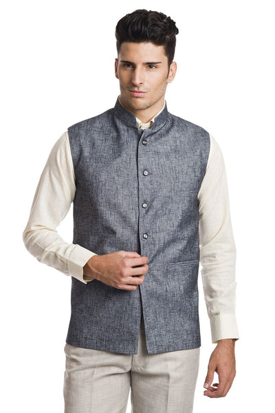 Linen Blend Grey Nehru Jacket