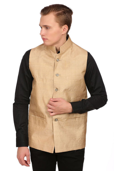 Pure Muga Silk Gold Nehru Jacket