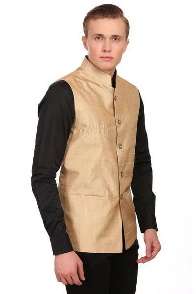 Pure Muga Silk Gold Nehru Jacket