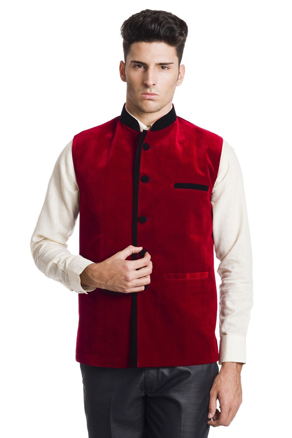 Velvet Red Nehru Jacket
