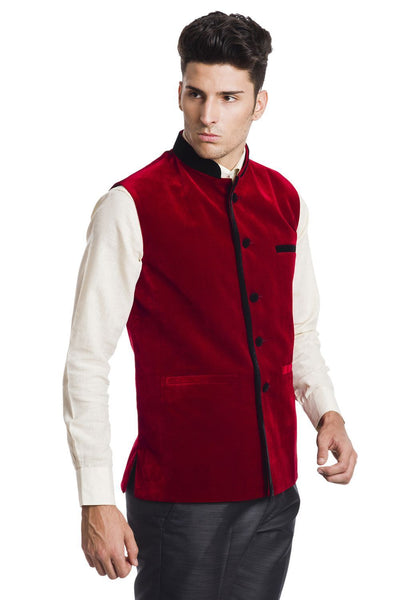 Velvet Red Nehru Jacket