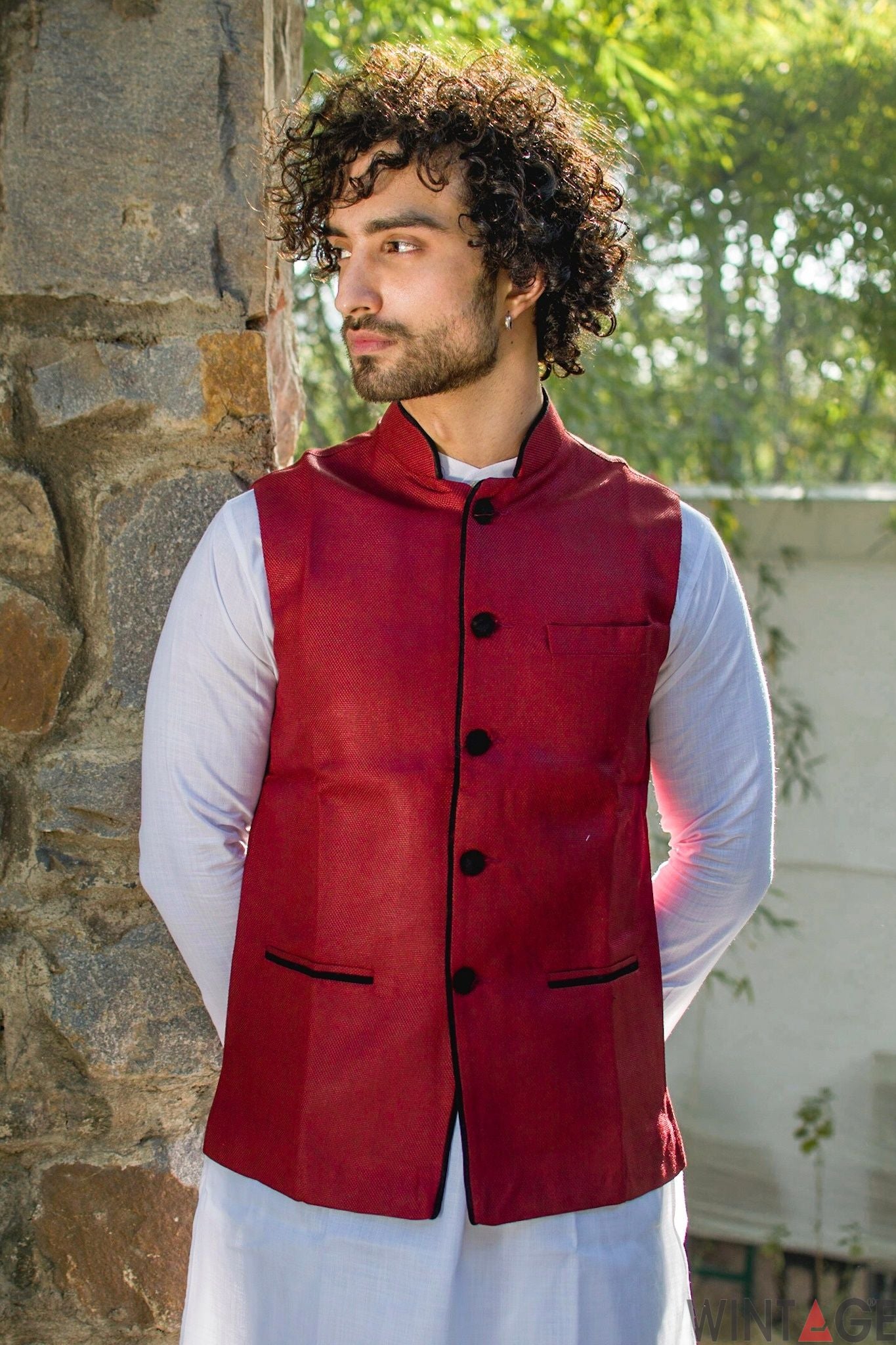 Polyester Cotton Red Modi Nehru Jacket