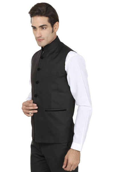 Polyester Cotton Black Modi Nehru Jacket