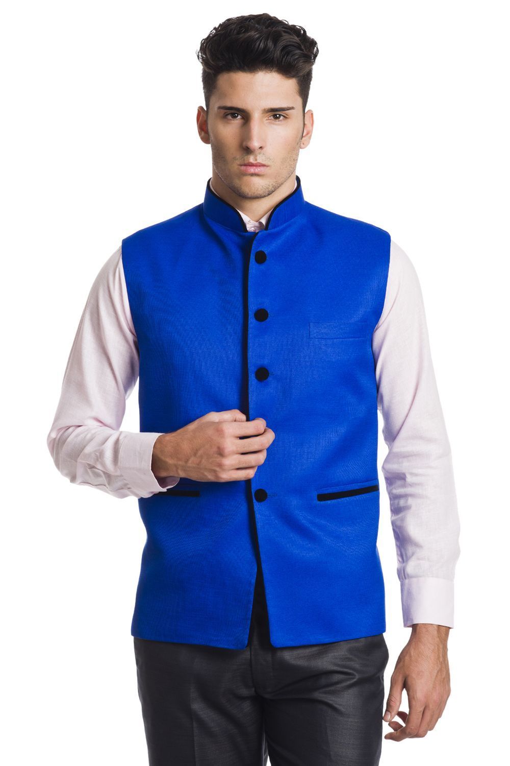 Polyester Cotton Blue Nehru Jacket