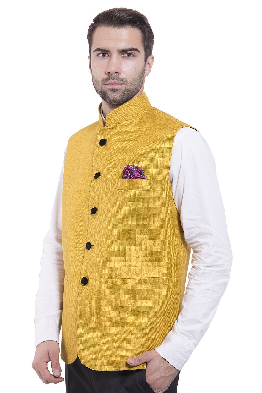 Rayon Yellow Nehru Jacket