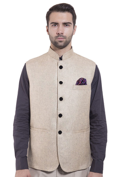 Rayon Beige Nehru Jacket