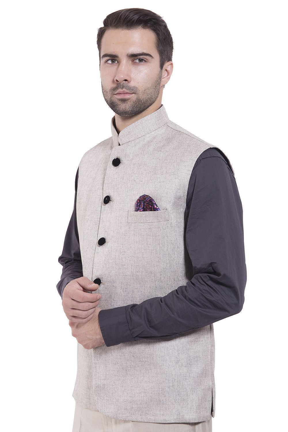 Rayon Silver Nehru Jacket