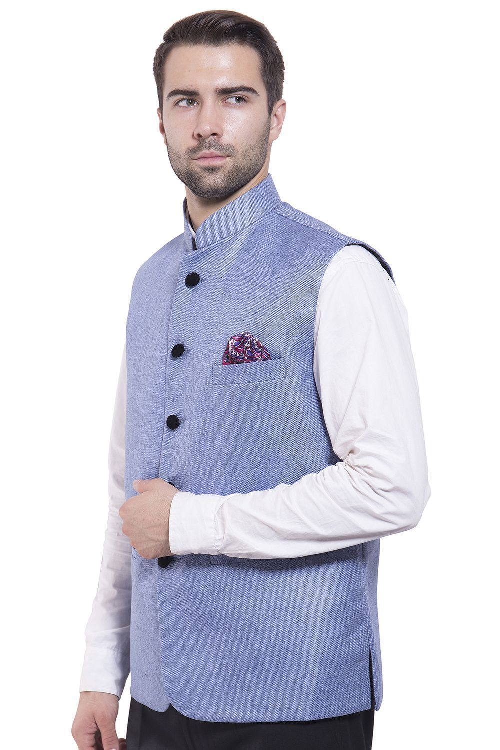 Rayon Blue Nehru Jacket