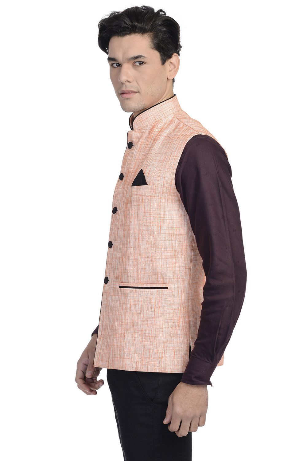 Rayon Cotton Orange Nehru Jacket