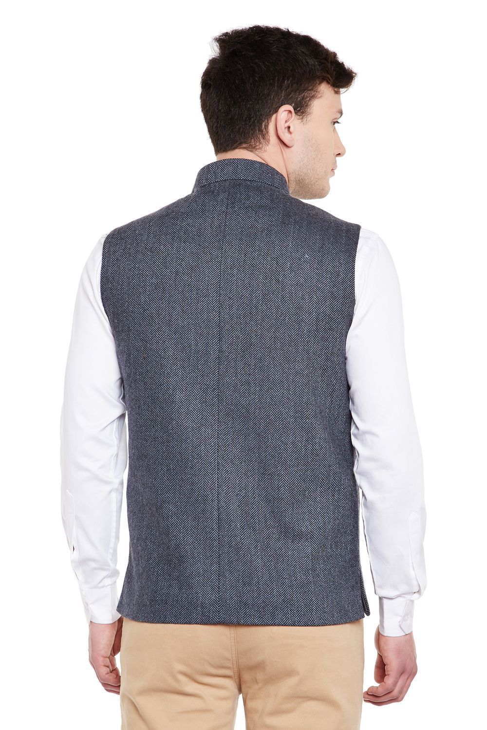 Tweed Wool Blend Blue Nehru Jacket