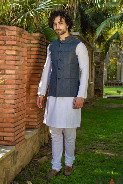 Tweed Wool Blend Blue Modi Nehru Jacket