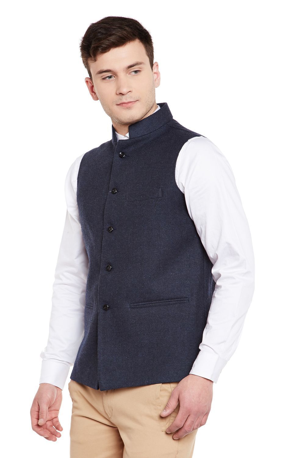 Tweed Blue1 Nehru Jacket