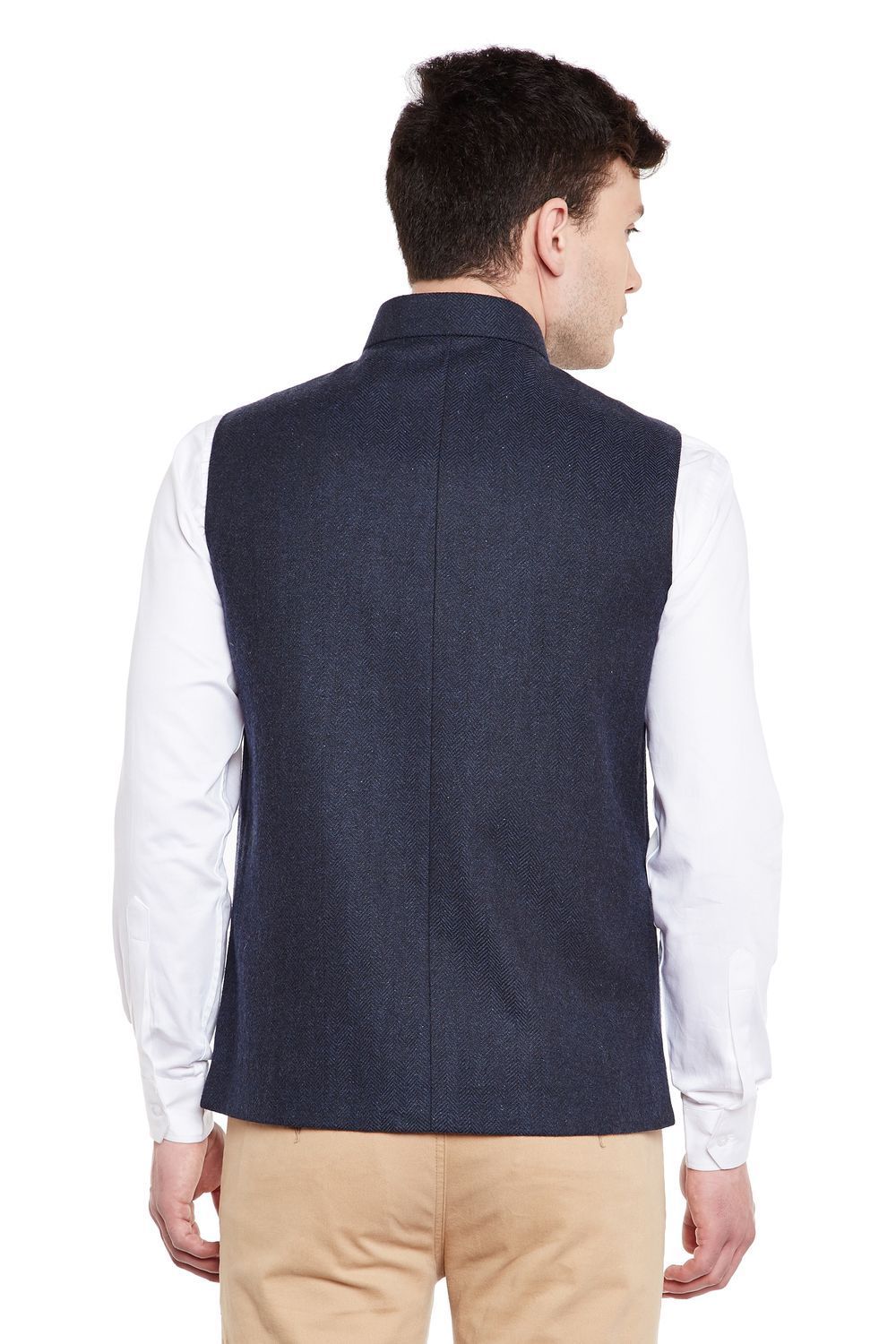 Wintage Men's Wool Blend Grandad Nehru Jacket Vest Waistcoat: Navy