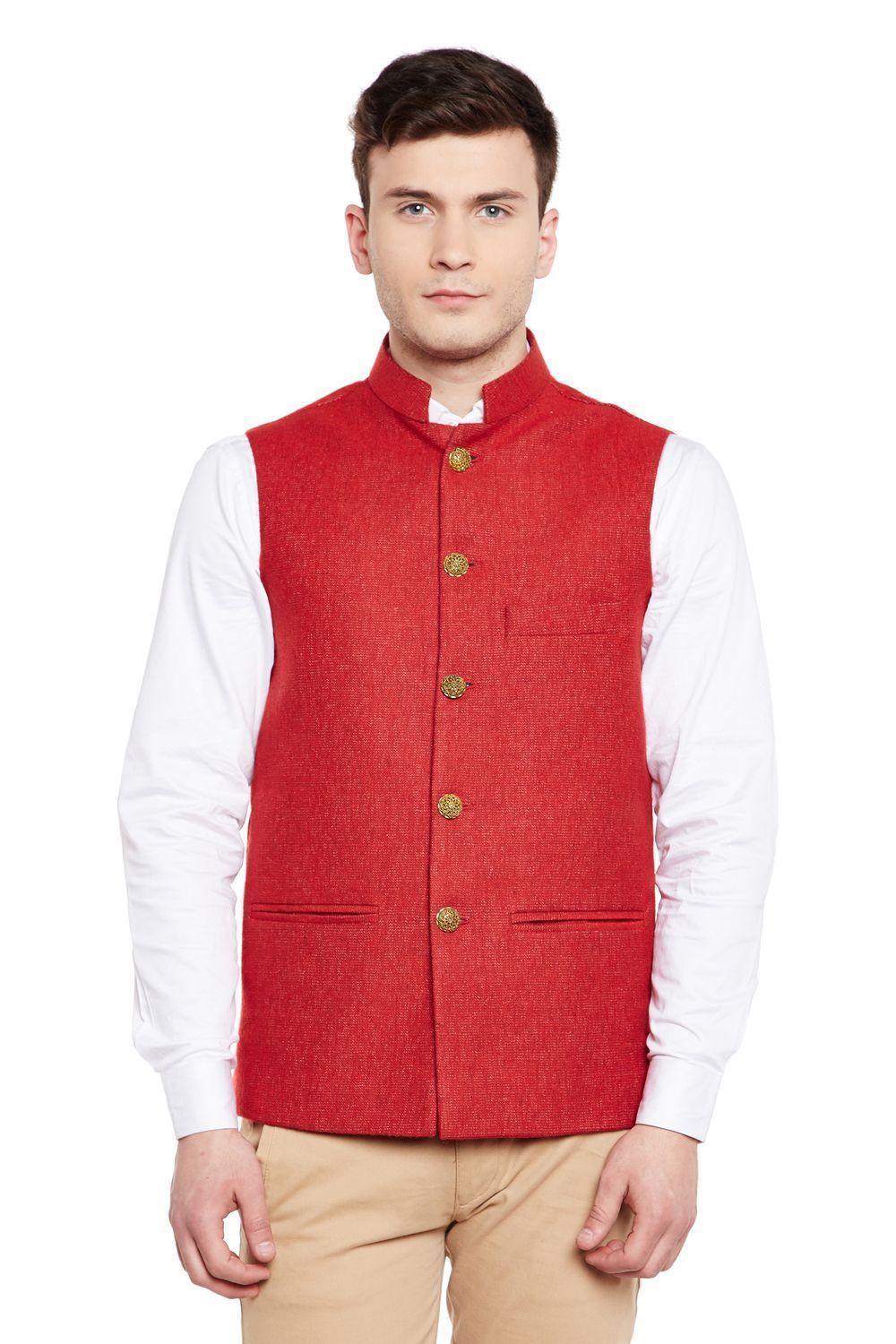Tweed Red Nehru Jacket