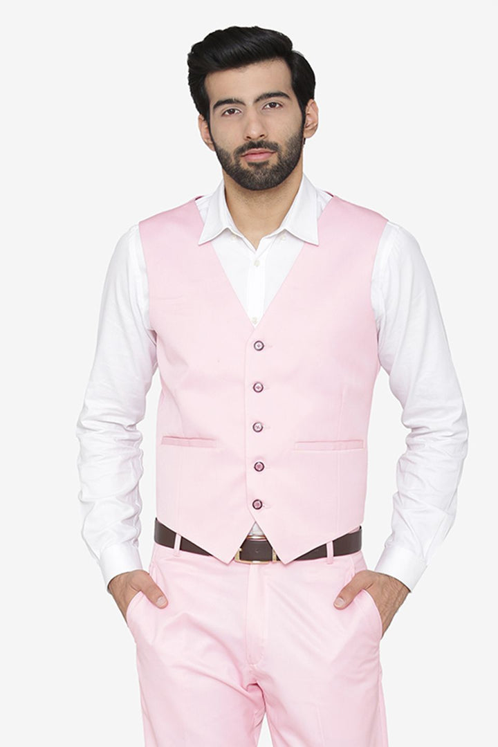 Wintage Men s Polyester Cotton Festive and Casual Vest Waistcoat Pink