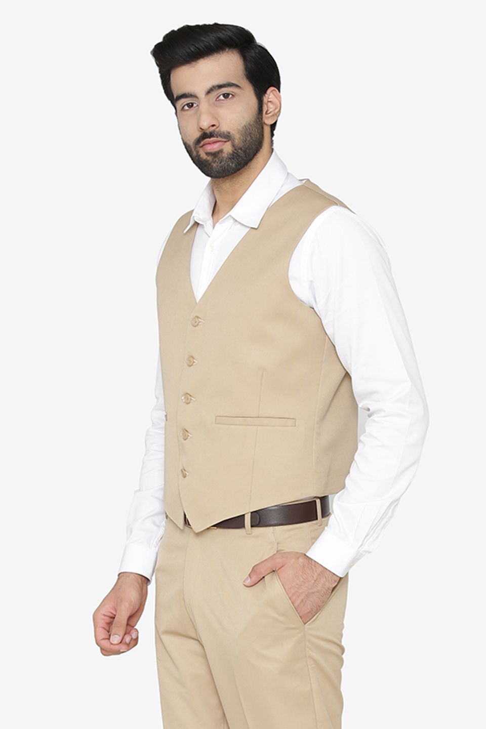 Wintage Men s Polyester Cotton Festive and Casual Vest Waistcoat Beige