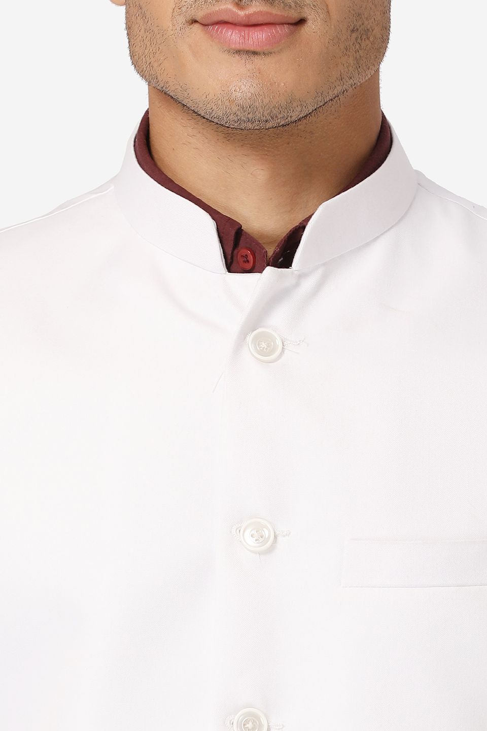 White cotton blend nehru jacket on sale