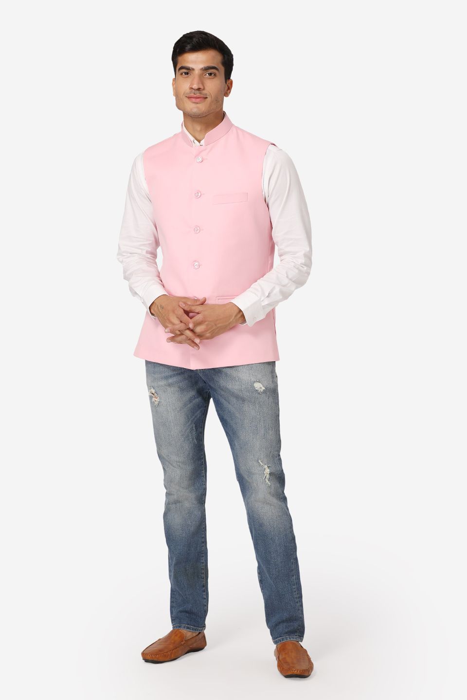 Wintage Men s Poly Cotton Festive and Casual Nehru Jacket Vest Waistcoat Light Pink