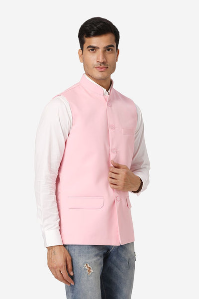 Wintage Men's Poly Cotton Festive and Casual Nehru Jacket Vest Waistcoat : Light Pink