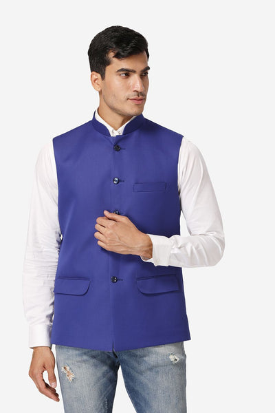 Wintage Men's Poly Cotton Festive and Casual Nehru Jacket Vest Waistcoat : Blue