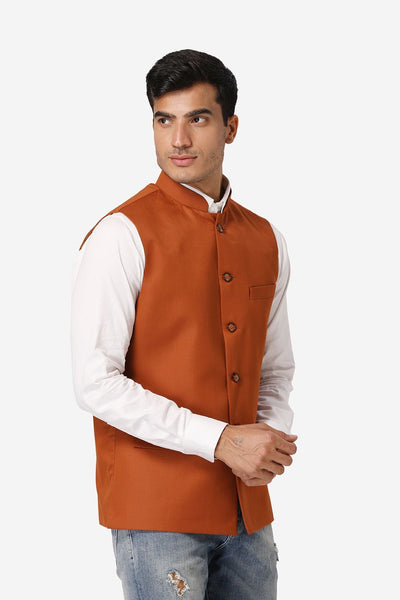Wintage Men's Poly Cotton Festive and Casual Nehru Jacket Vest Waistcoat : Orange