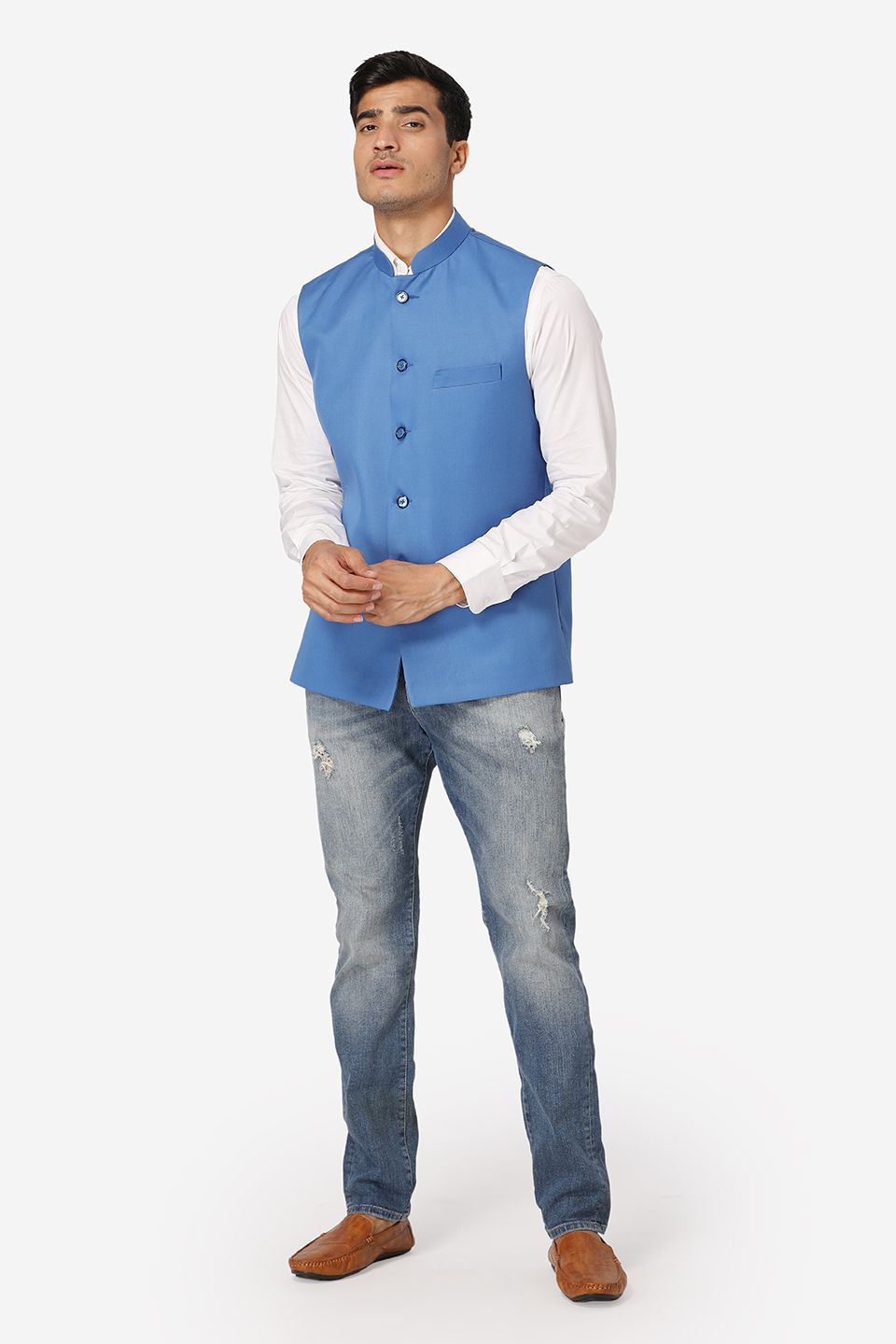 Wintage Men s Poly Cotton Festive and Casual Nehru Jacket Vest Waistcoat Light Blue