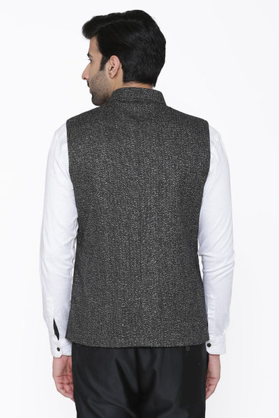 Tweed Wool Black Modi Nehru Jacket