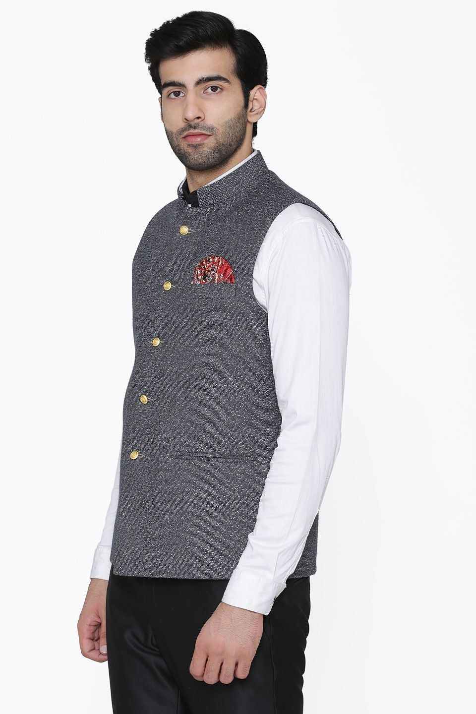Tweed Wool Silver Modi Nehru Jacket