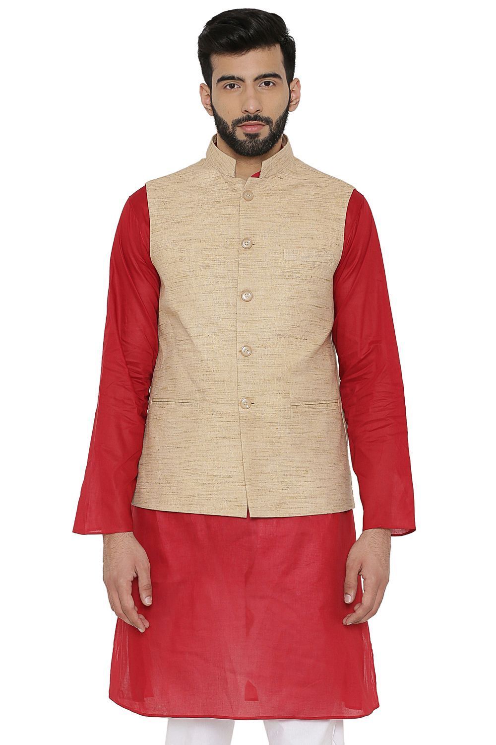 Cotton  Beige Nehru Jacket