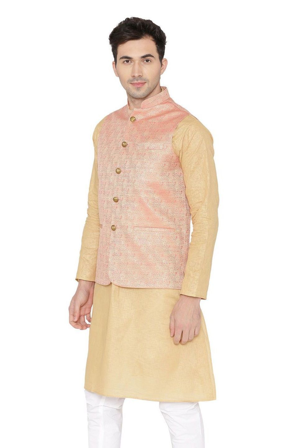 Banarasi Rayon Cotton Pink Nehru Jacket