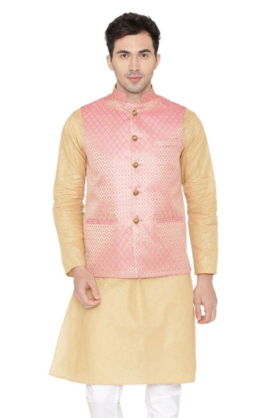Banarasi Rayon Cotton Pink Nehru Jacket