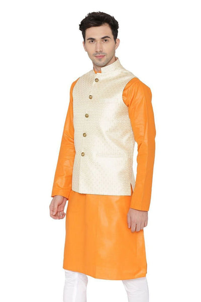 Banarasi Rayon Cotton Yellow Nehru Jacket
