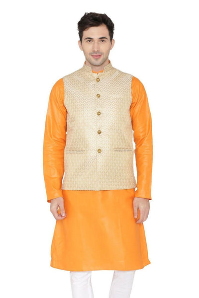 Banarasi Rayon Cotton Beige Nehru Jacket