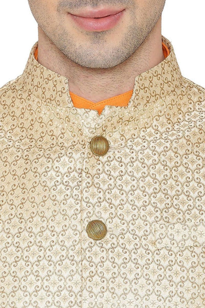 Banarasi Rayon Cotton Beige Nehru Jacket