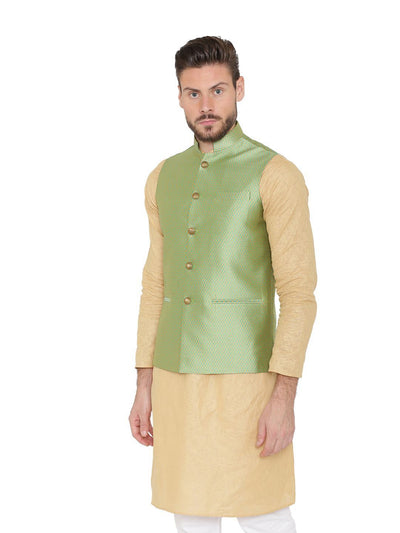 Banarasi Rayon Cotton Green Nehru Jacket