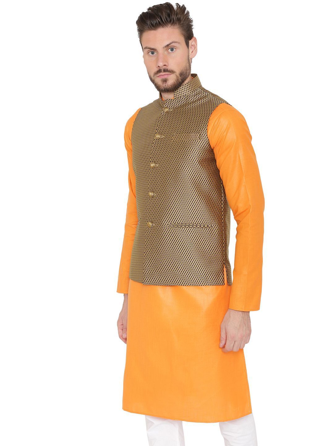 Banarasi Rayon Cotton Brown Nehru Jacket