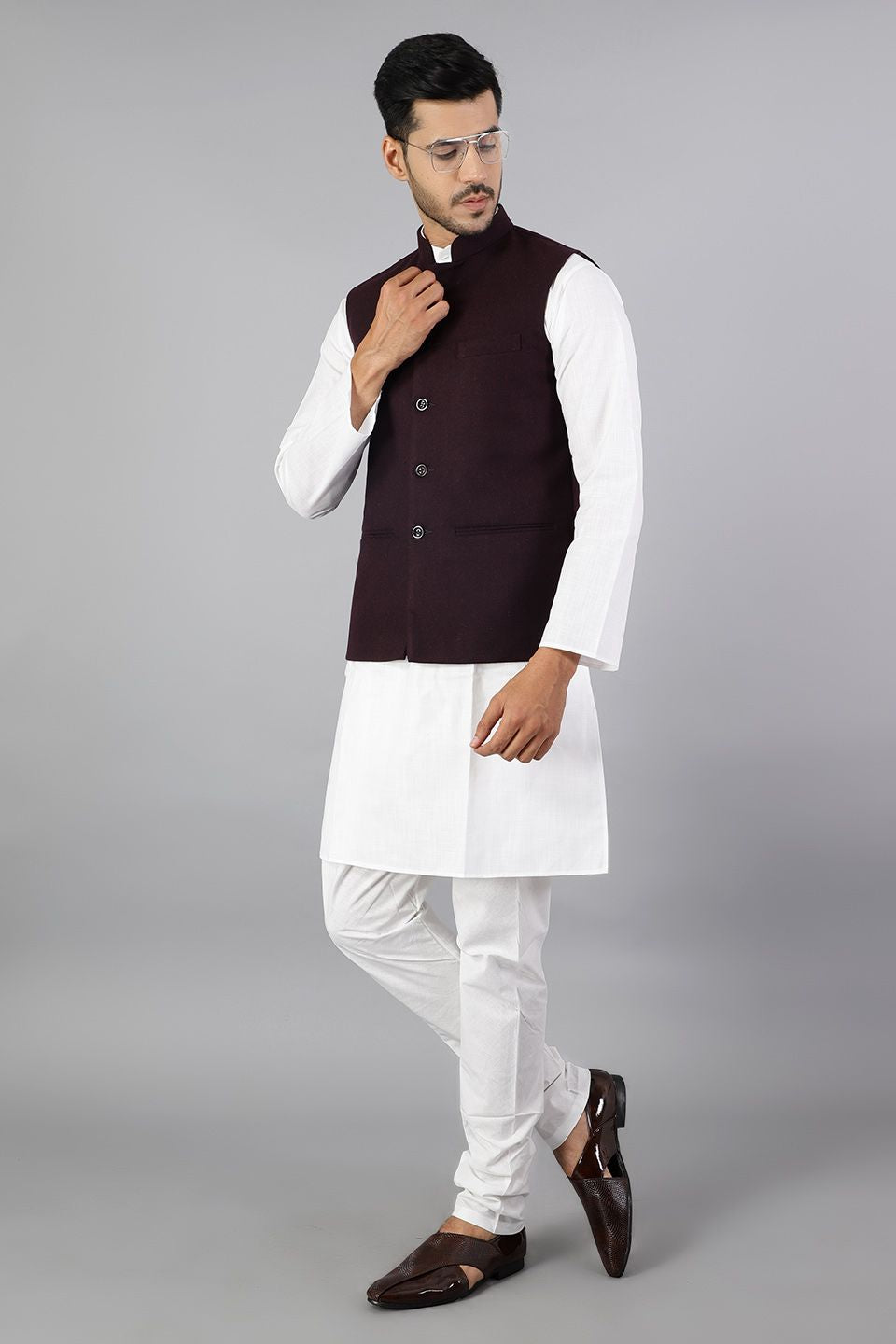 Tweed Modi Jacket Tweed Wool Purple Modi Nehru Jacket