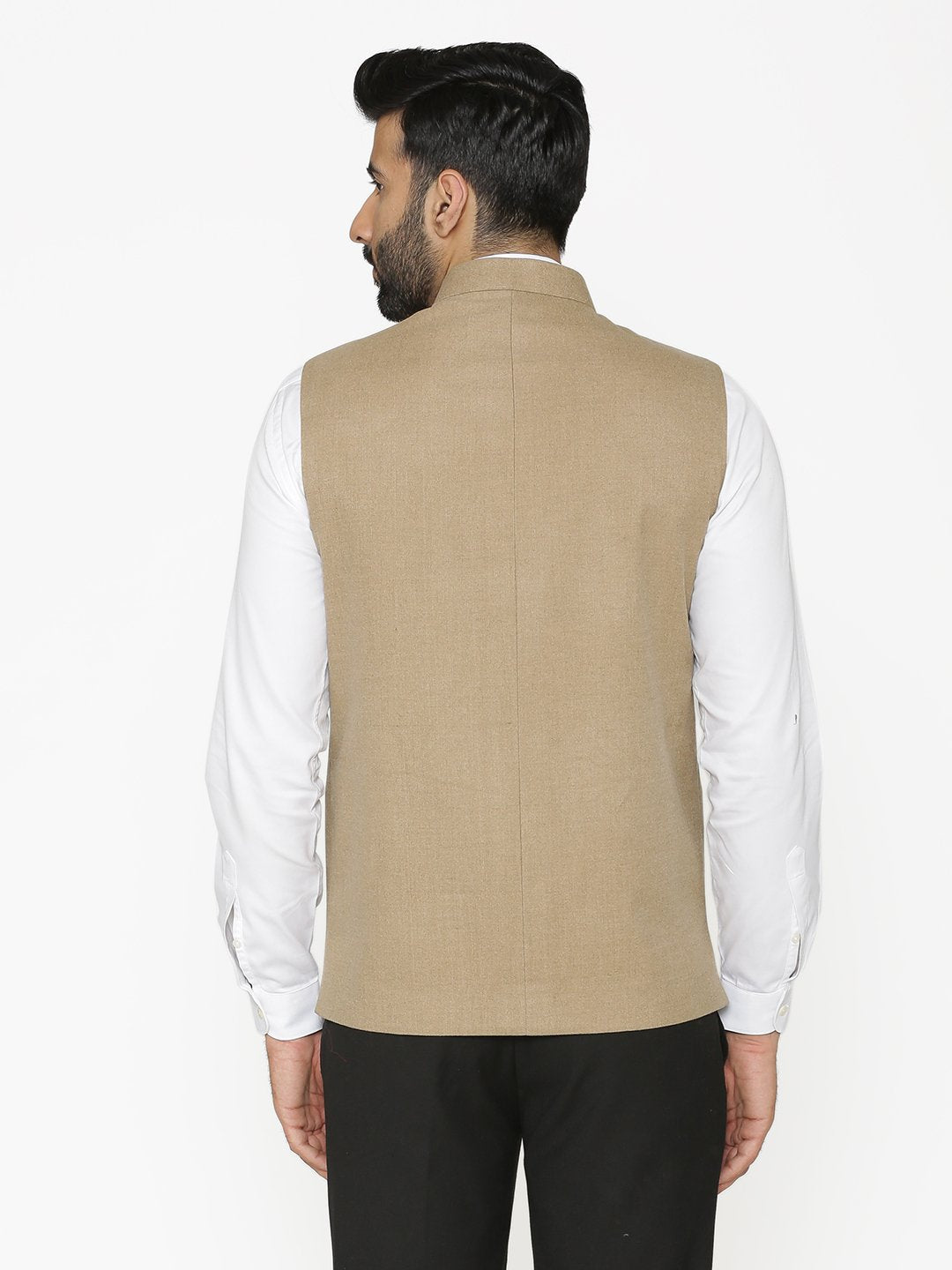 Wintage Men s Tweed Wool Festive and Casual Nehru Jacket Vest Waistcoat Beige