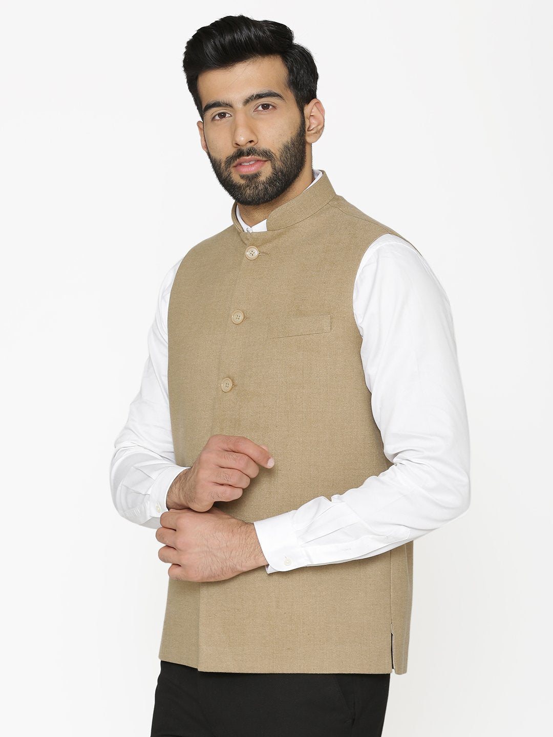 Wintage Men's Tweed Wool Festive and Casual Nehru Jacket Vest Waistcoat : Beige