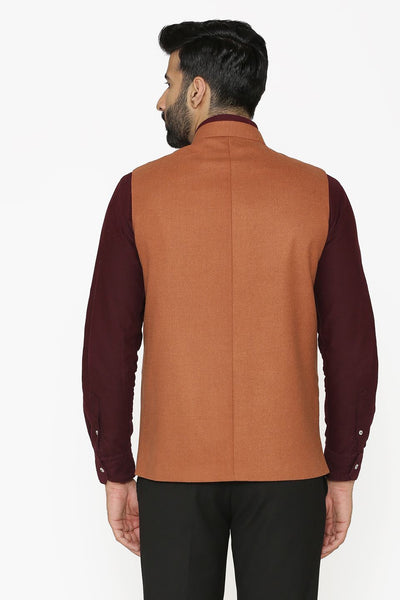 Tweed Wool Orange Nehru Jacket
