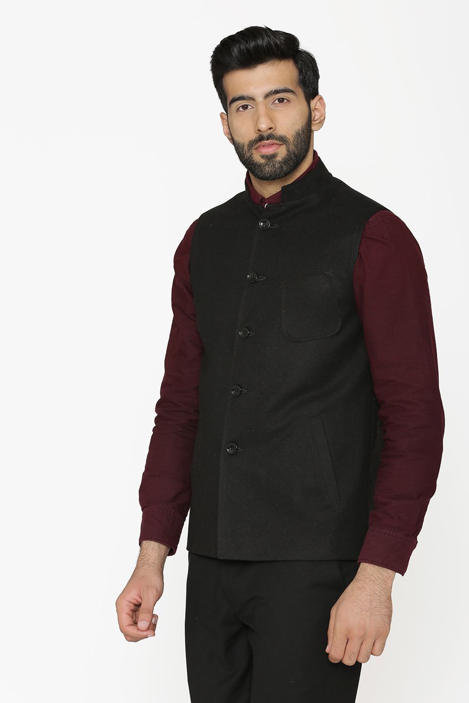 Tweed Wool Black Nehru Jacket