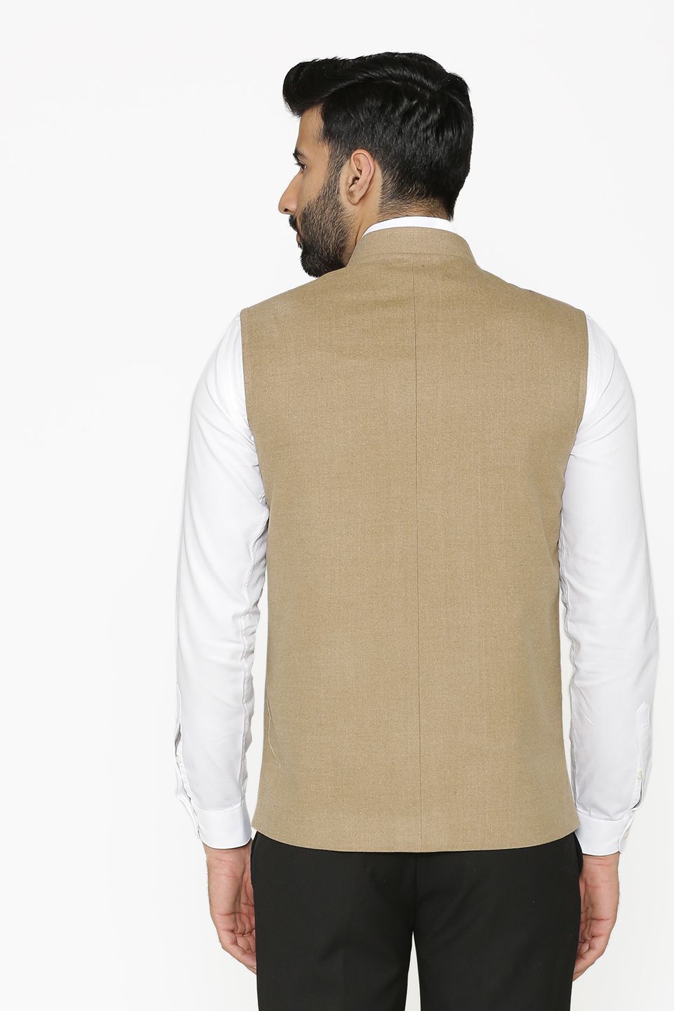 Tweed Wool Beige Nehru Jacket