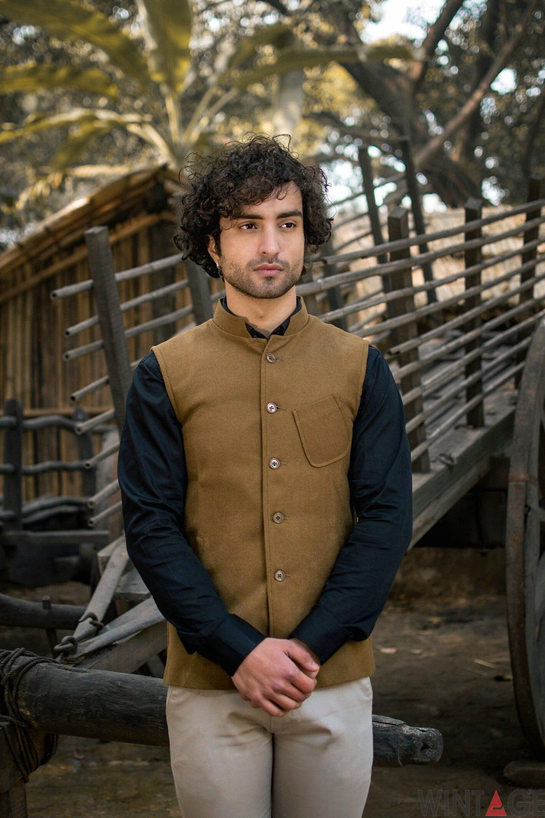 T*O様 【24SS】Tsukushi Vest(BROWN) Wintage Men's Tweed Wool Festive and Casual Nehru Jacket Vest