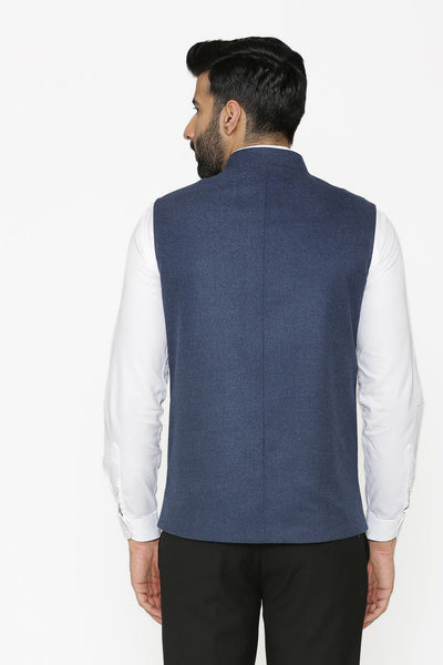 Tweed Wool Blue Nehru Jacket