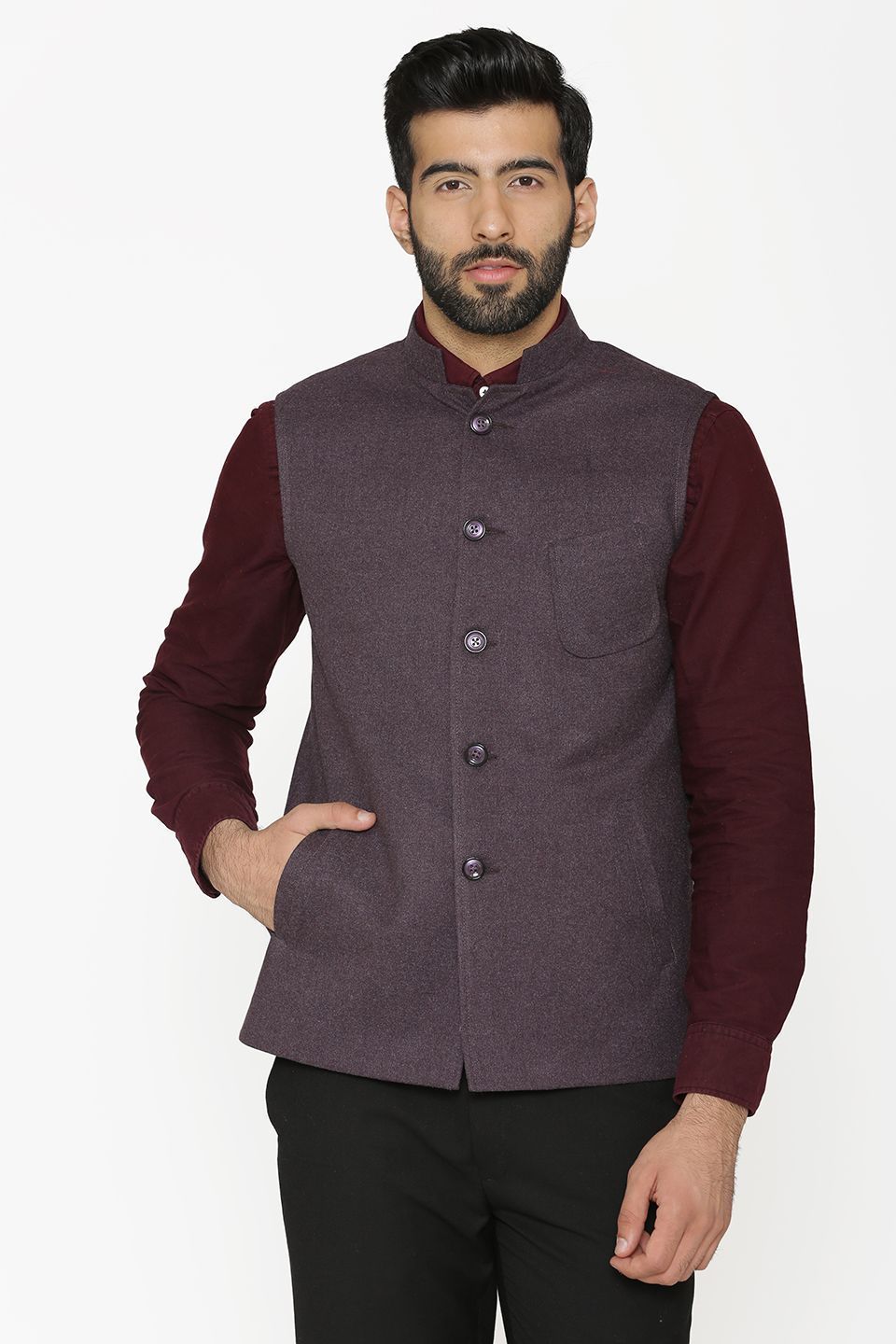 Tweed Wool Purple Nehru Jacket