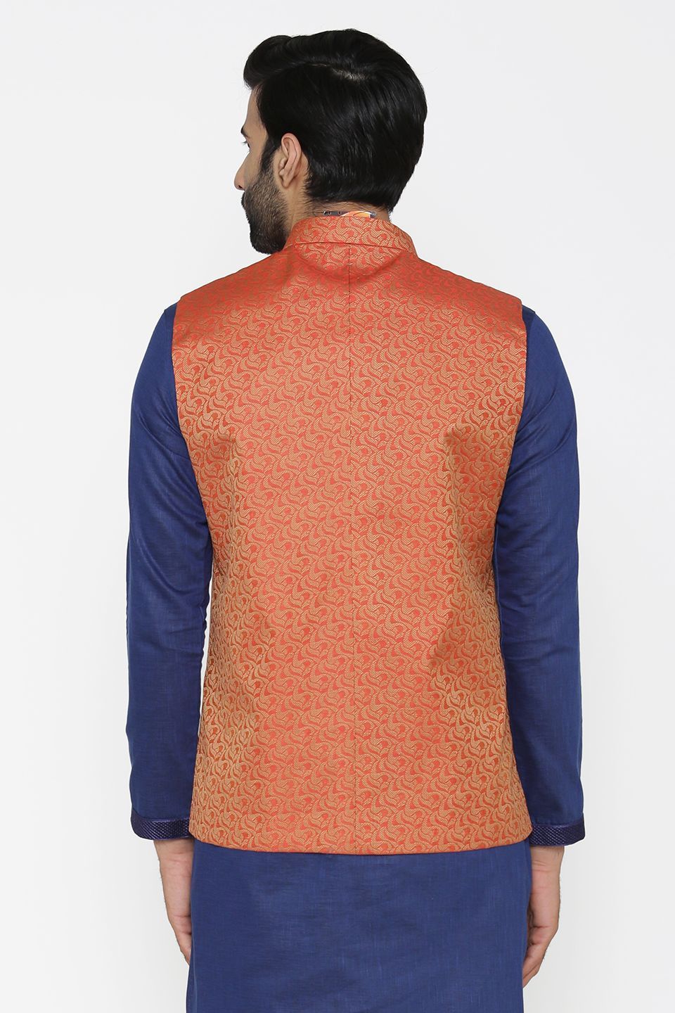 Banarasi Art Silk Cotton Blend Red Nehru Jacket
