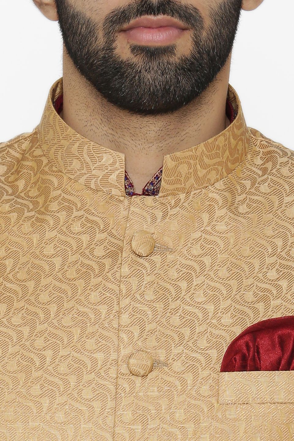 Banarasi Art Silk Cotton Blend Brown Nehru Jacket