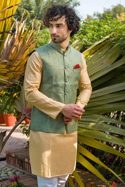 Banarasi Art Silk Cotton Blend Blue Modi Nehru Jacket