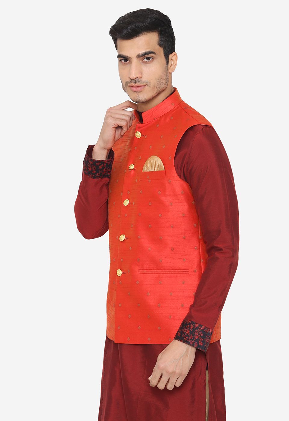 Modi jacket on orange kurta sale